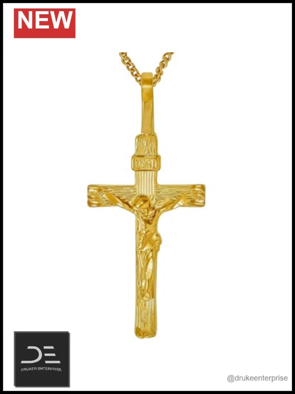 24k Gold Plated INRI Crucifix Necklace for Women Men